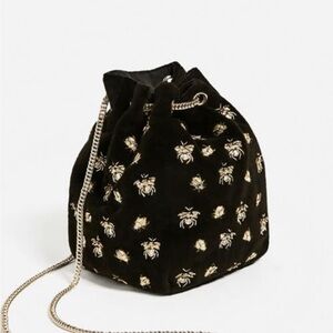 Zara Black and Gold Embroidered Mini Bag